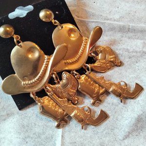 1980's Vintage Western Cowboy Pierced Back Earrings